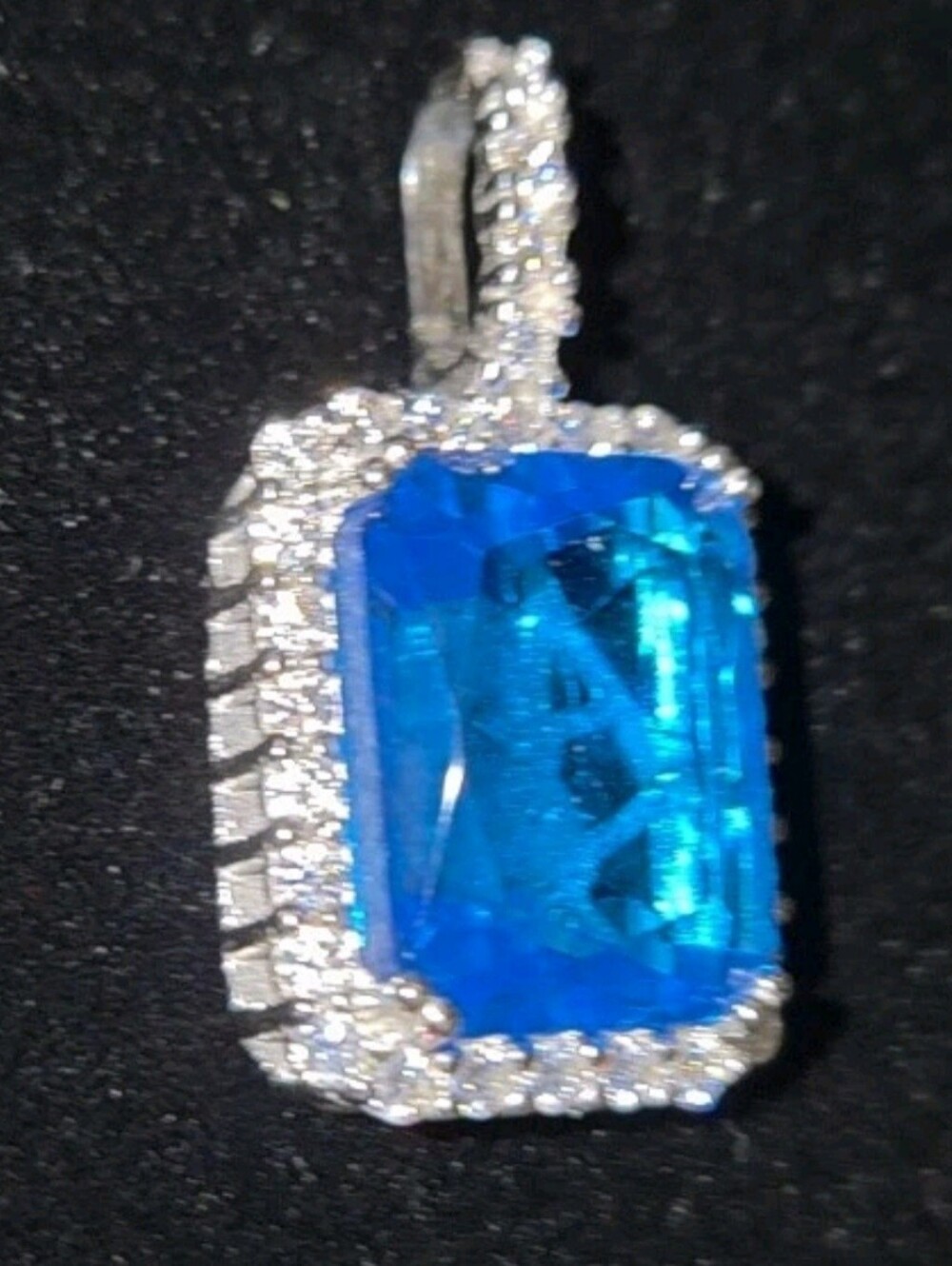 Iced Out Solid 925 Sterling Silver Natural Blue Sapphire & Moissanite Pendant - Picture 6 of 12